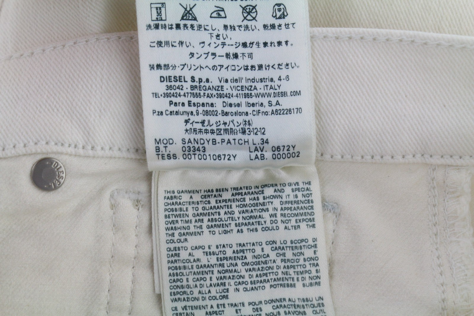 DIESEL Sandyb-Patch 0672Y Women's Jeans W27/L34 White Slim Bootcut RRP190