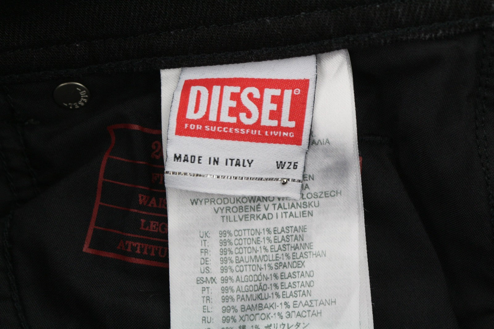 DIESEL 2004 5Pockets Z9C25 Women's Jeans W26/L32 Black Slim Mid Waist RRP185