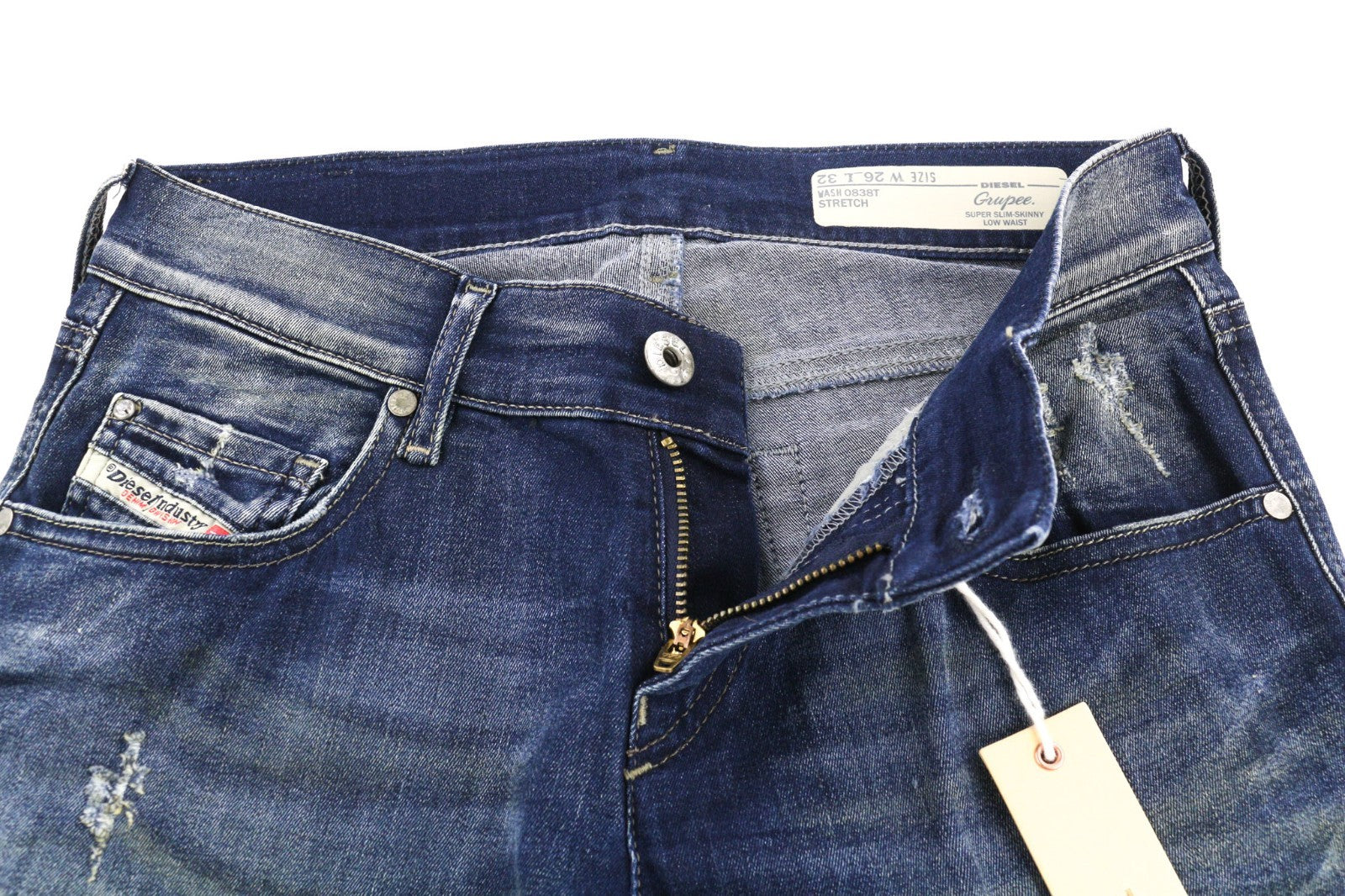 DIESEL Grupee 0838T Women's Jeans W26/L32 Super Skinny Low Waist Stretch Blue