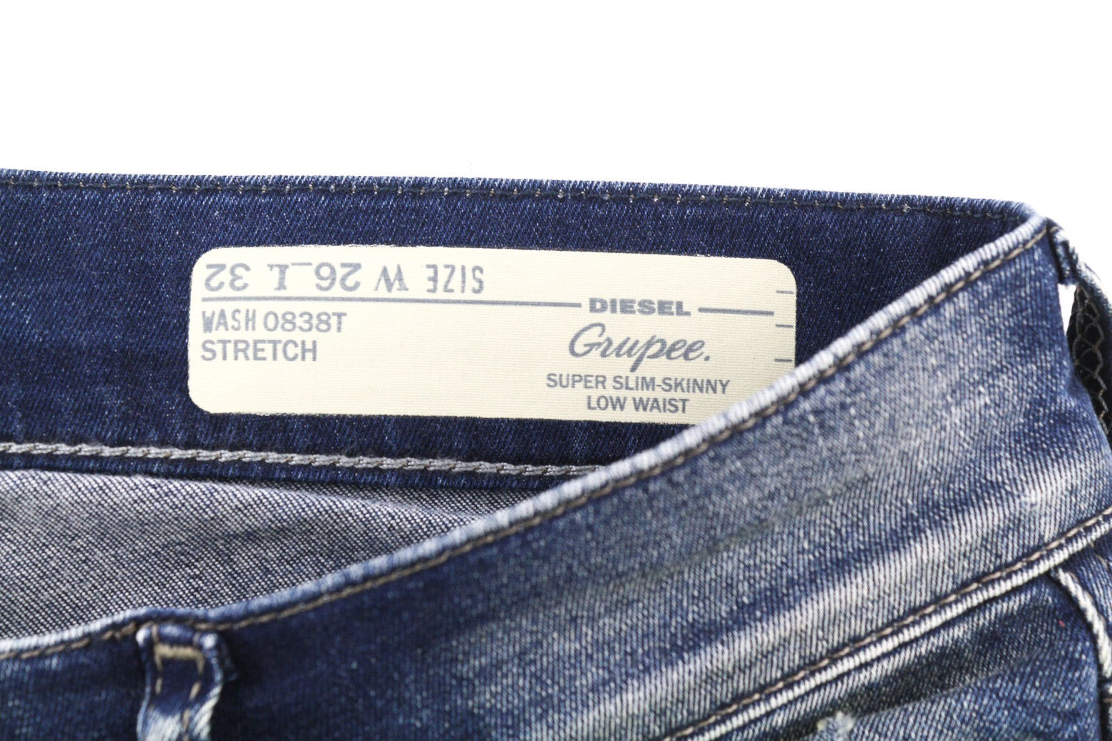 DIESEL Grupee 0838T Women's Jeans W26/L32 Super Skinny Low Waist Stretch Blue