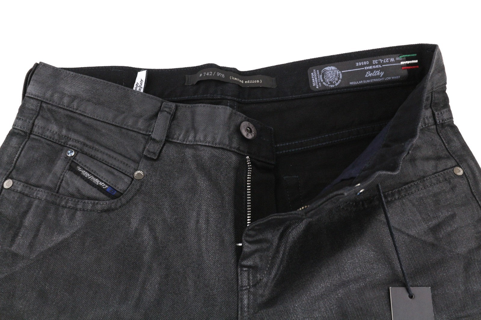 DIESEL Belthy 0856E Women's Jeans W27/L32 Coated Slim Straight Zip RRP250