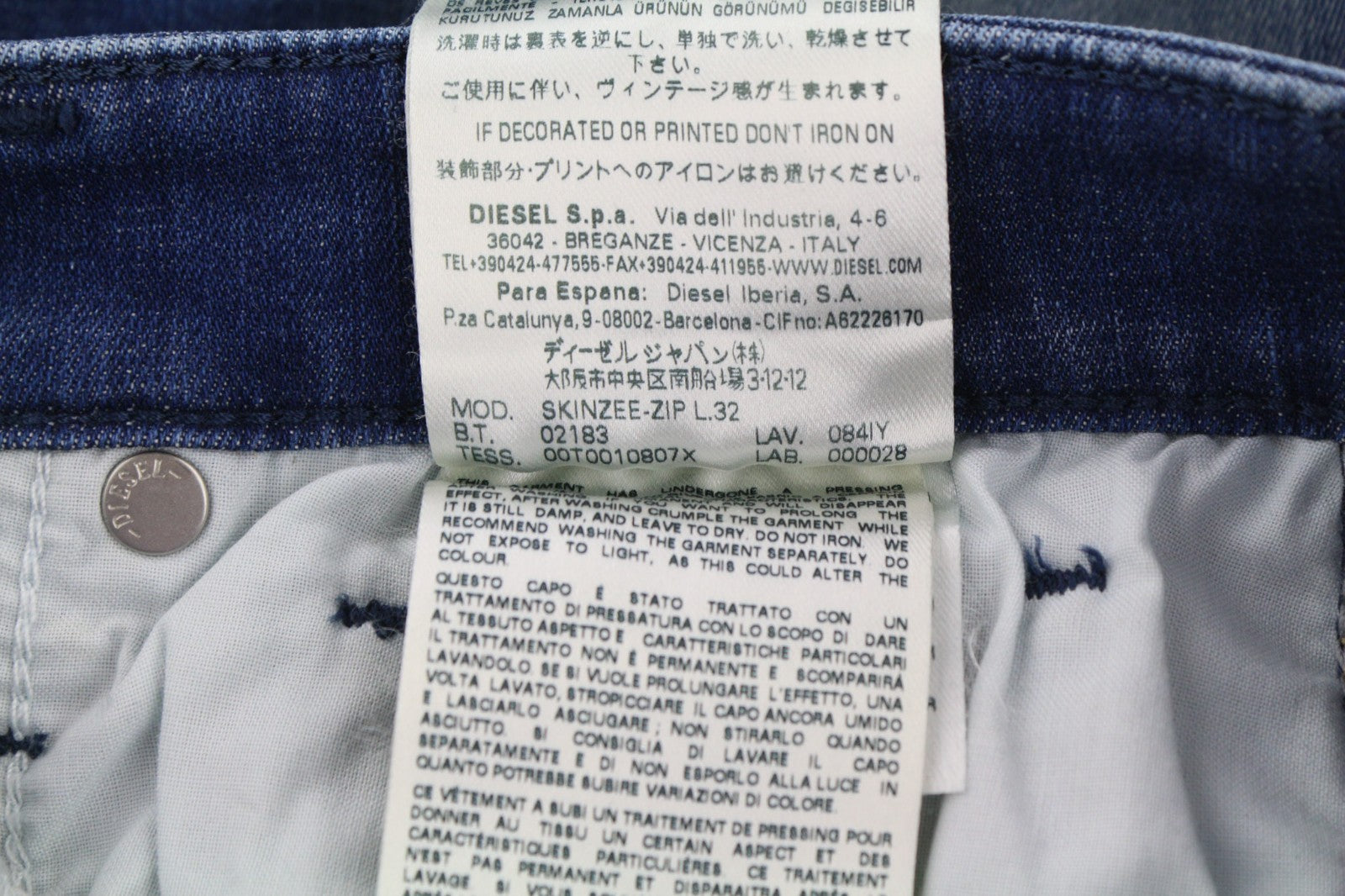 DIESEL Skinzee-Zip 084IY Women's Jeans W27/L32 Super Skinny Regular Waist