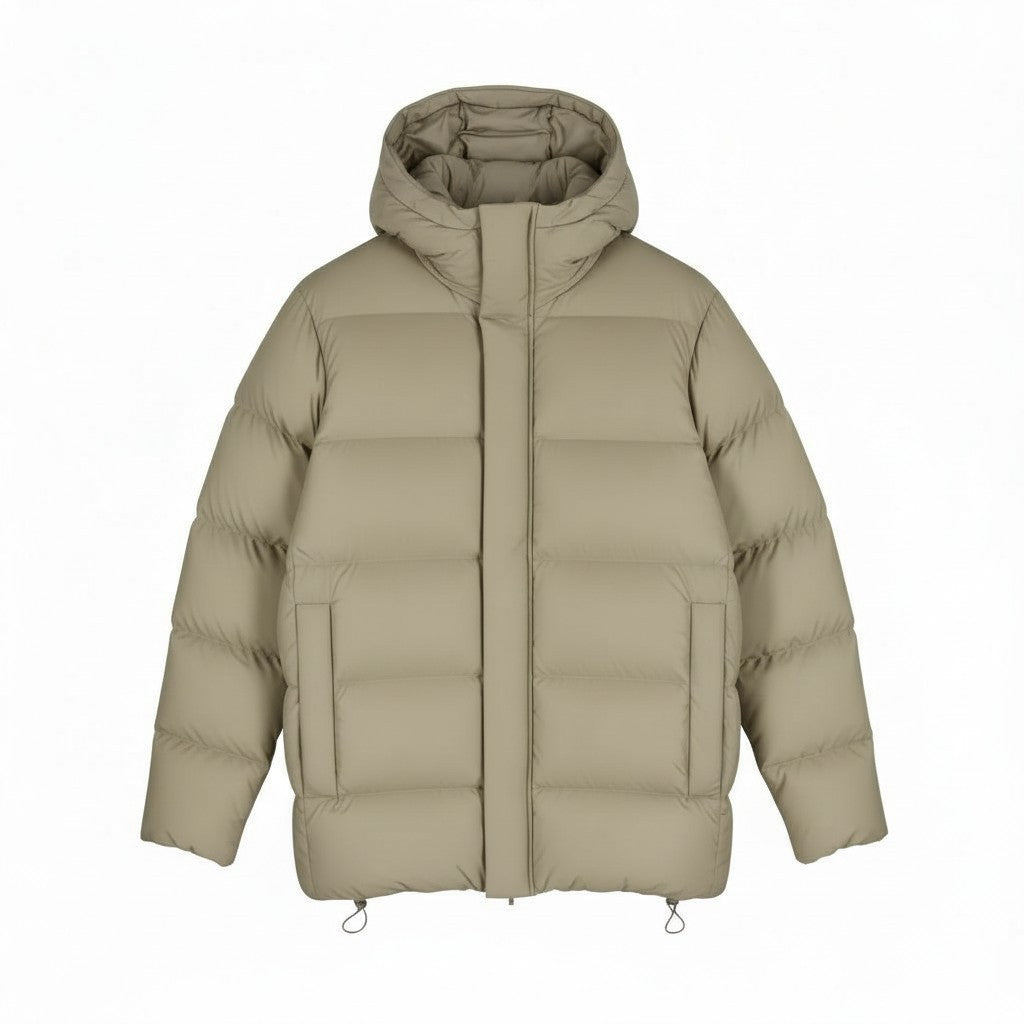 THE NORTH FACE vyriška striukė M Beige 700 Down striukė su gobtuvu ir dygsniuotu pūkuotu logotipu 