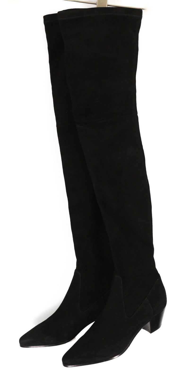 MAJE Flikuio Women's Boots UK4 Black Leather Thigh High Elastic Thin Heel