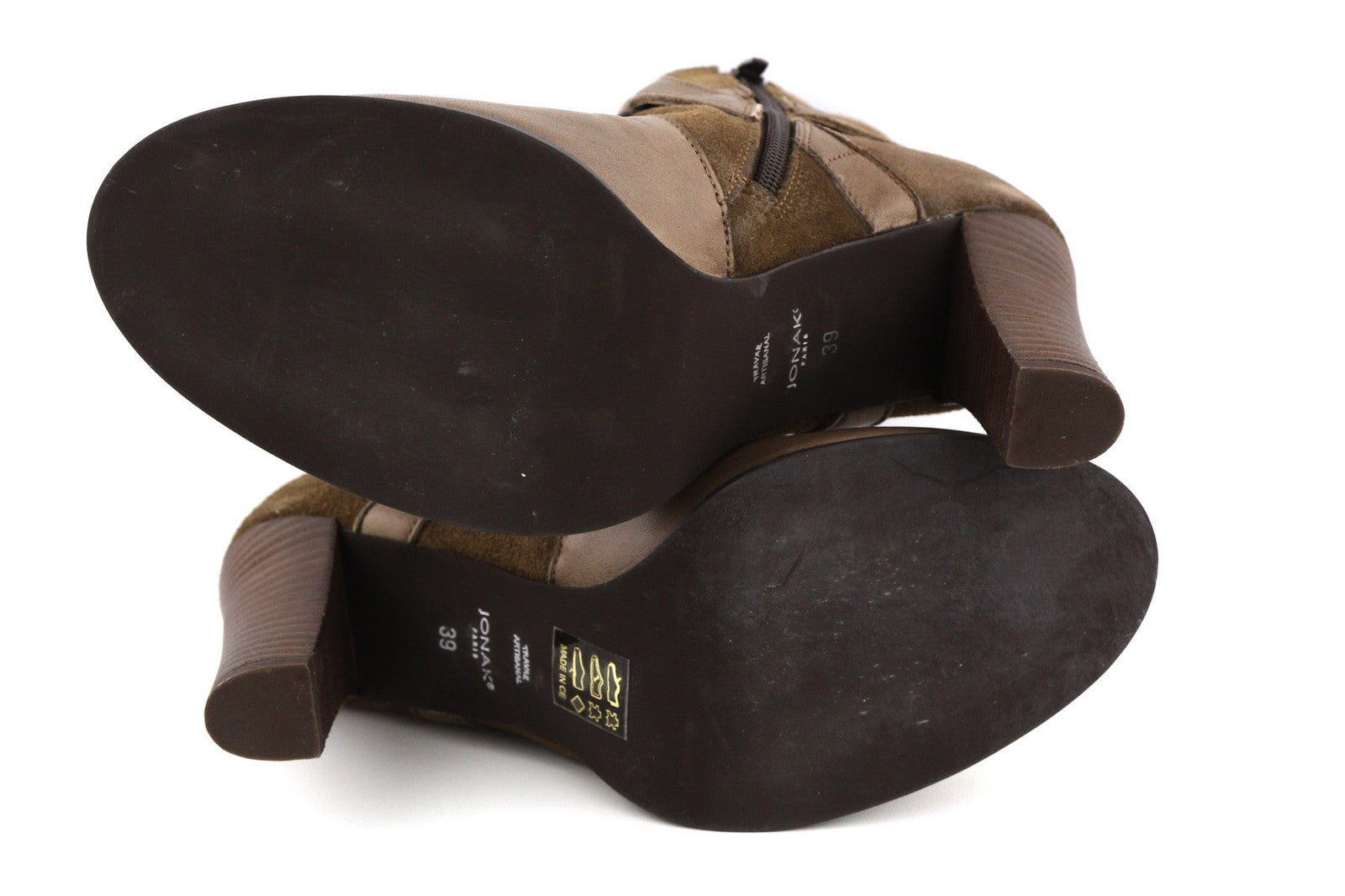 JONAK moteriški aulinukai UK6.5 EU39 rudi zomšiniai, su užtrauktuku, migdolų nosimi, plonu kulnu ir sagtimi 