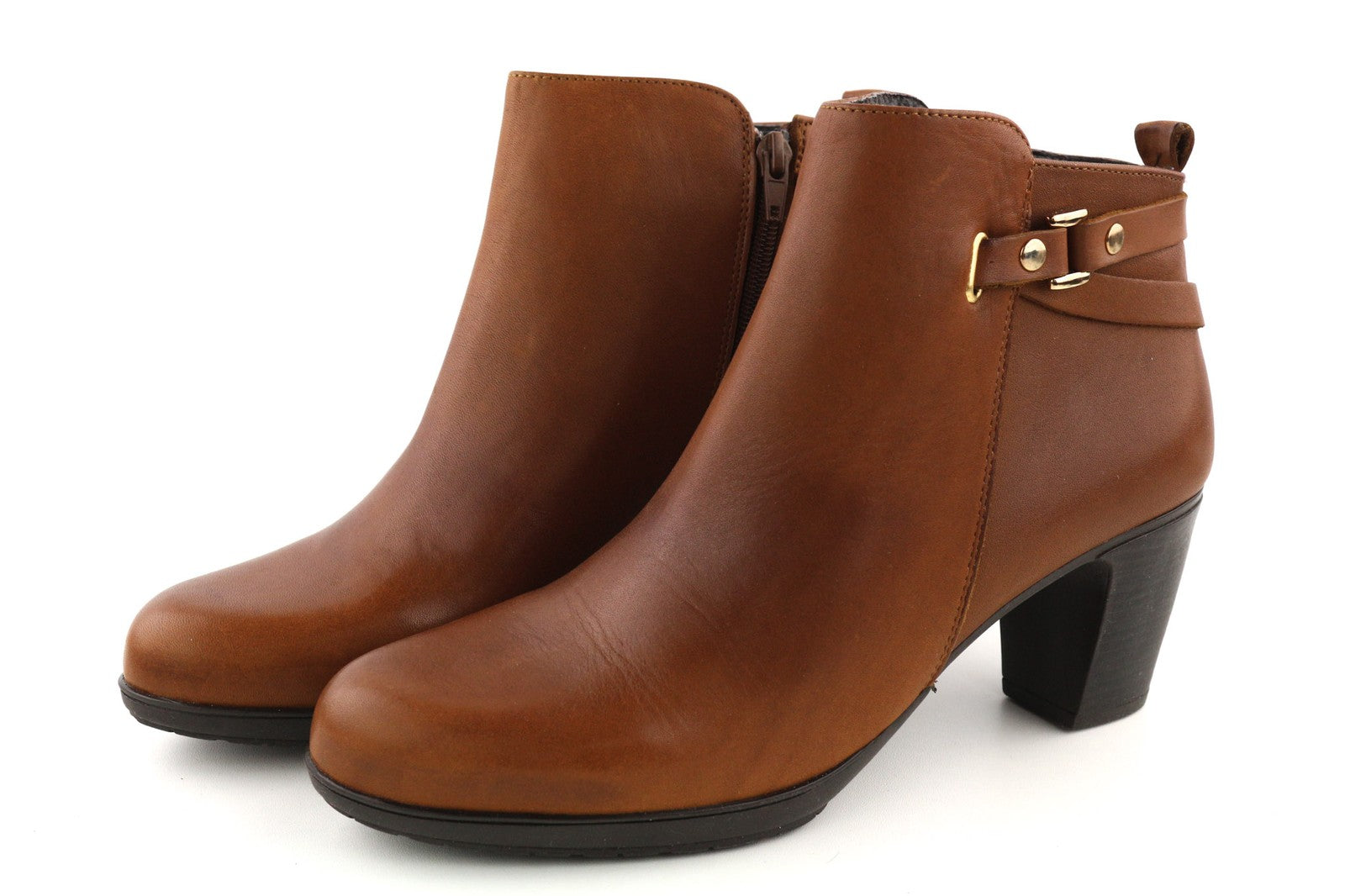 BLUEGENEX Napa Cuero moteriški aulinukai su ruda oda, EU41, migdolų formos nosimi, užtrauktuku ant kulno 