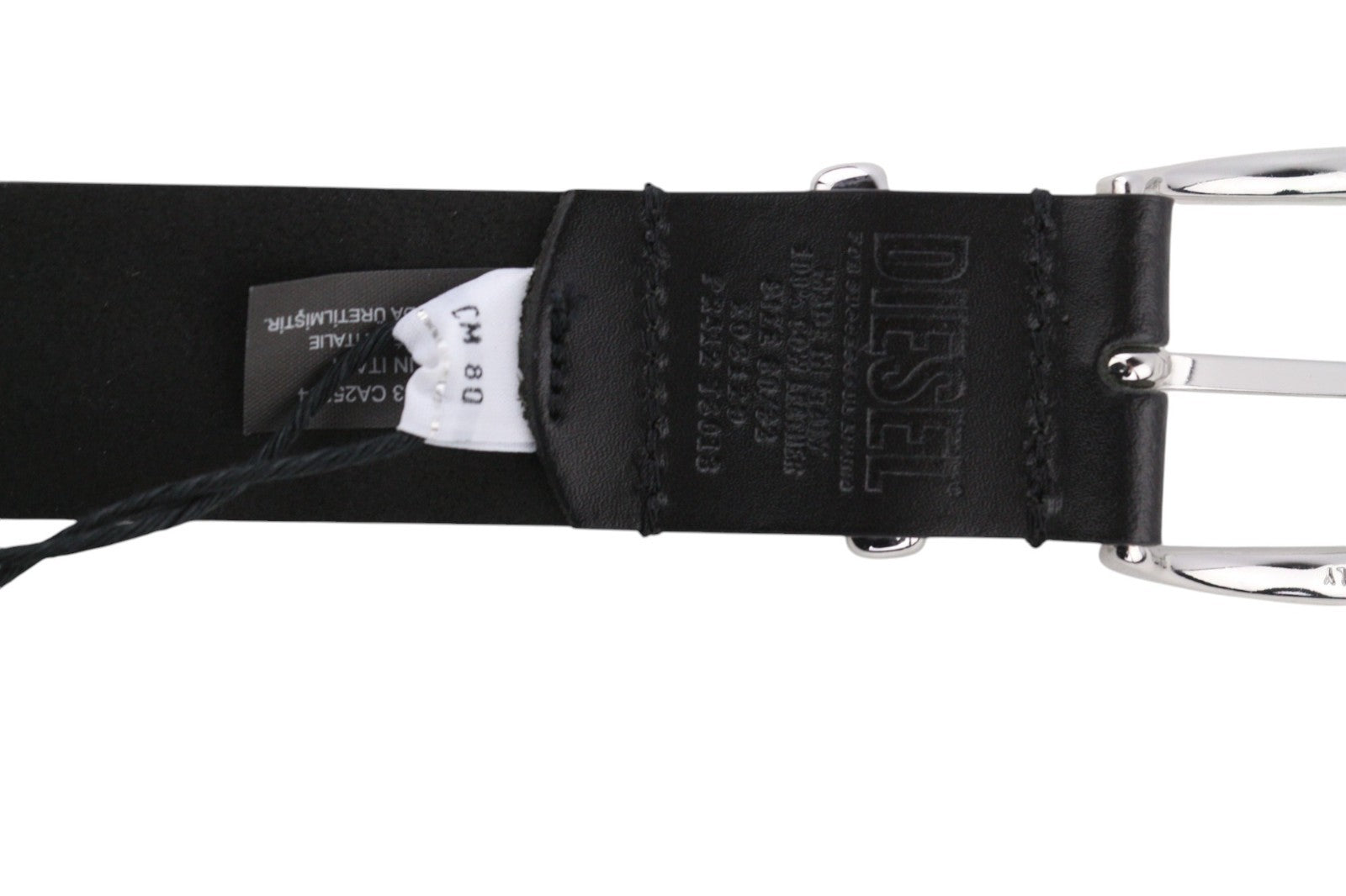 DIESEL D-Burny moteriškas diržas, 80 cm, juodas, odinis, su detalėmis metalinėje sagtyje, RRP180 