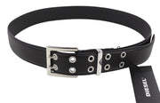 DIESEL B-Rock Men Belt 90 cm Black Leather Eyelet Detail Metal Buckled RRP80