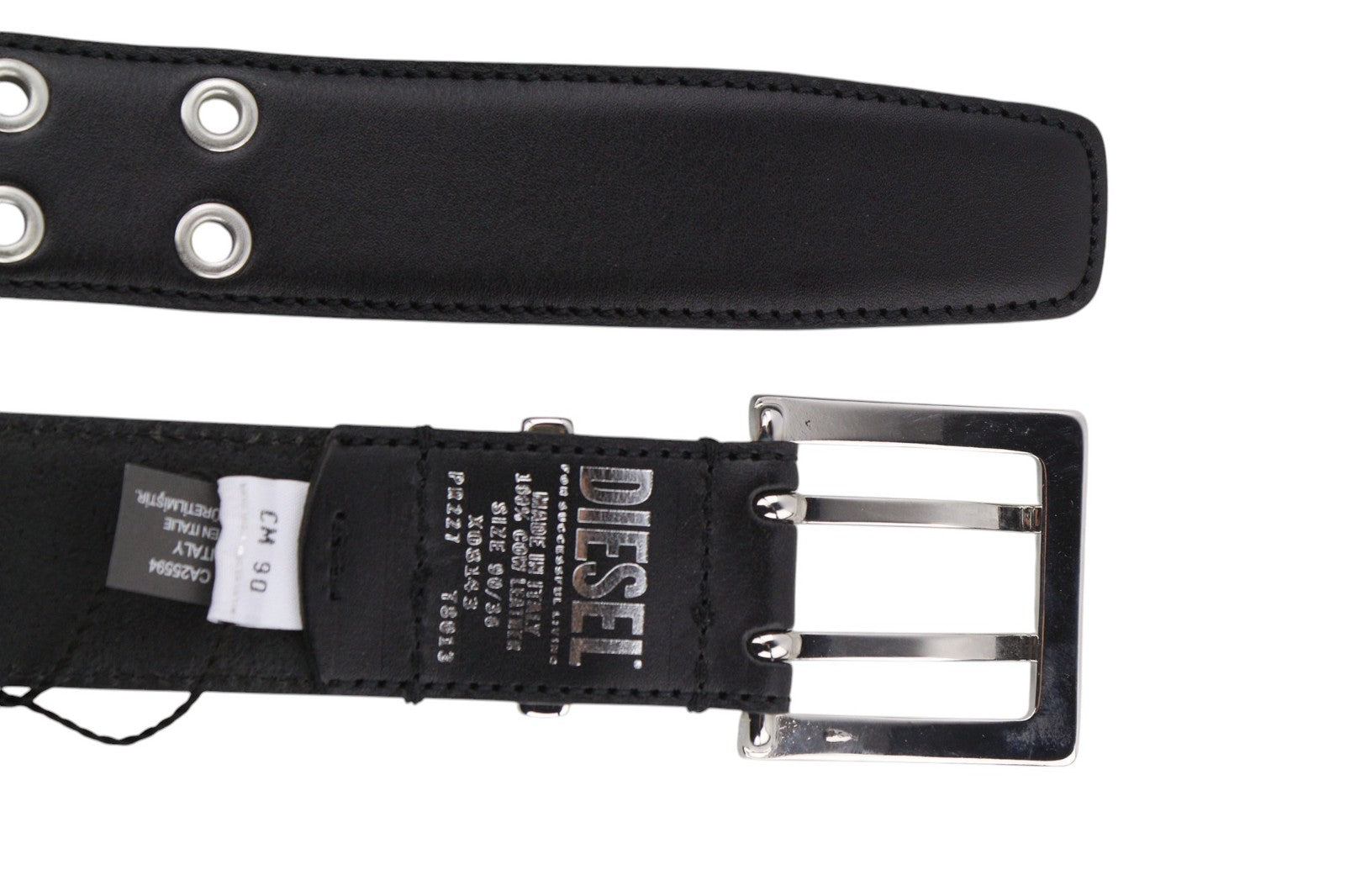 DIESEL B-Rock Men Belt 90 cm Black Leather Eyelet Detail Metal Buckled RRP80