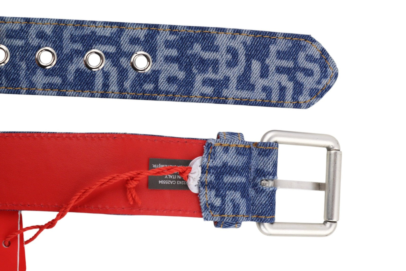 DIESEL B-Monogram Men Belt 105 cm Blue Red Leather Denim Print Buckled RRP150