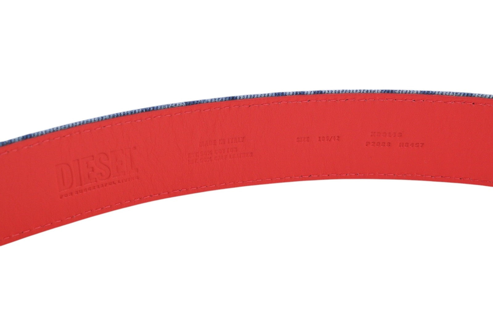 DIESEL B-Monogram Men Belt 105 cm Blue Red Leather Denim Print Buckled RRP150