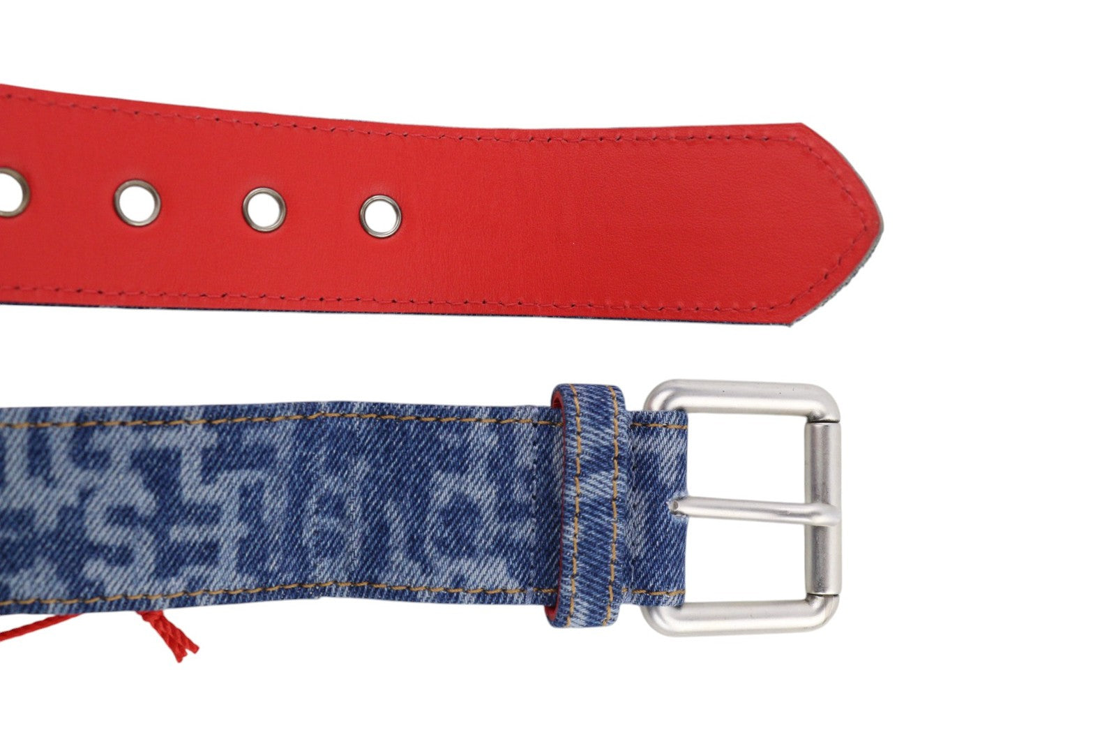 DIESEL B-Monogram Men Belt 105 cm Blue Leather Denim Pattern Buckled RRP150