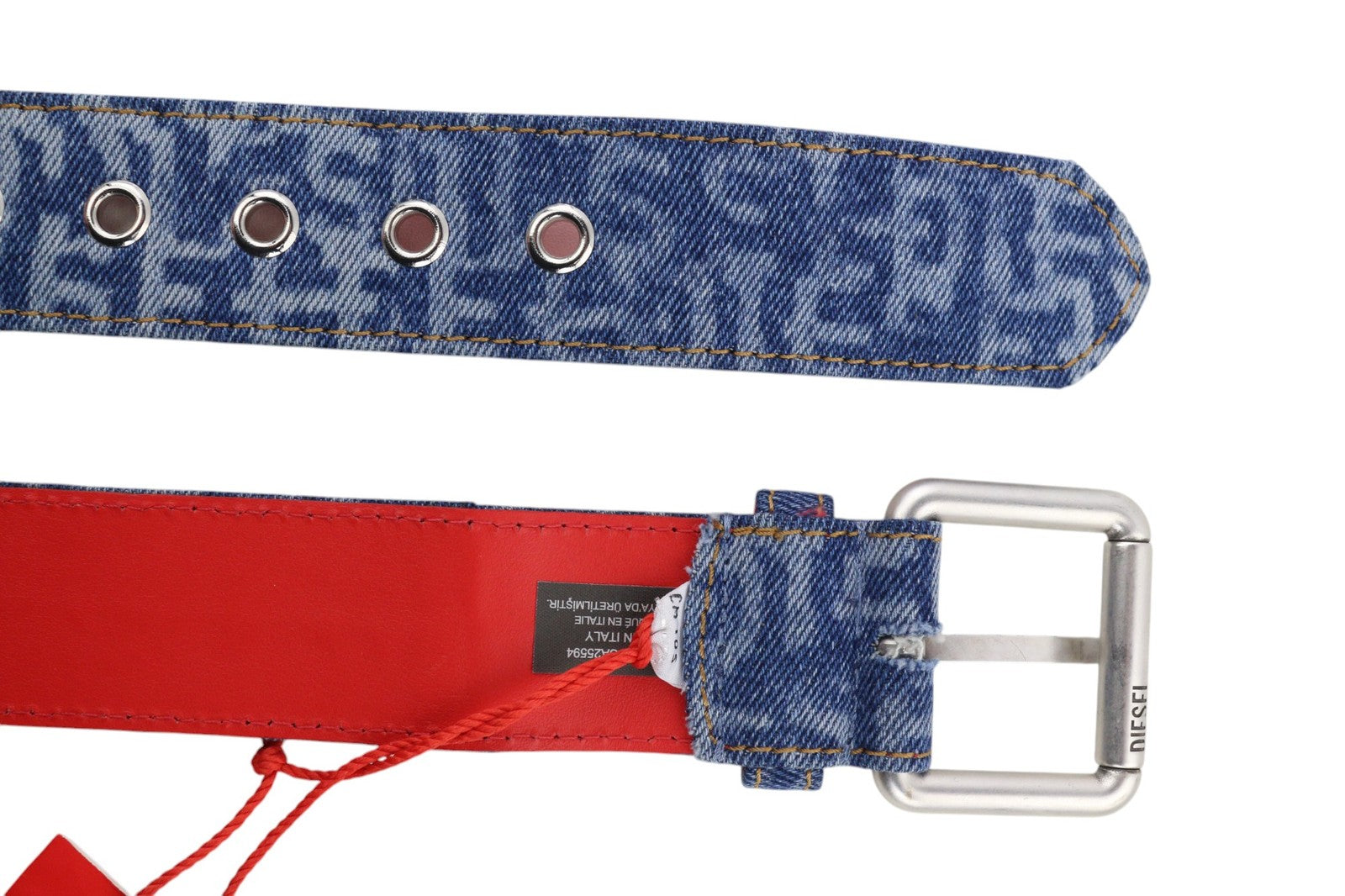 DIESEL B-Monogram Men Belt 105 cm Blue Leather Denim Pattern Buckled RRP150
