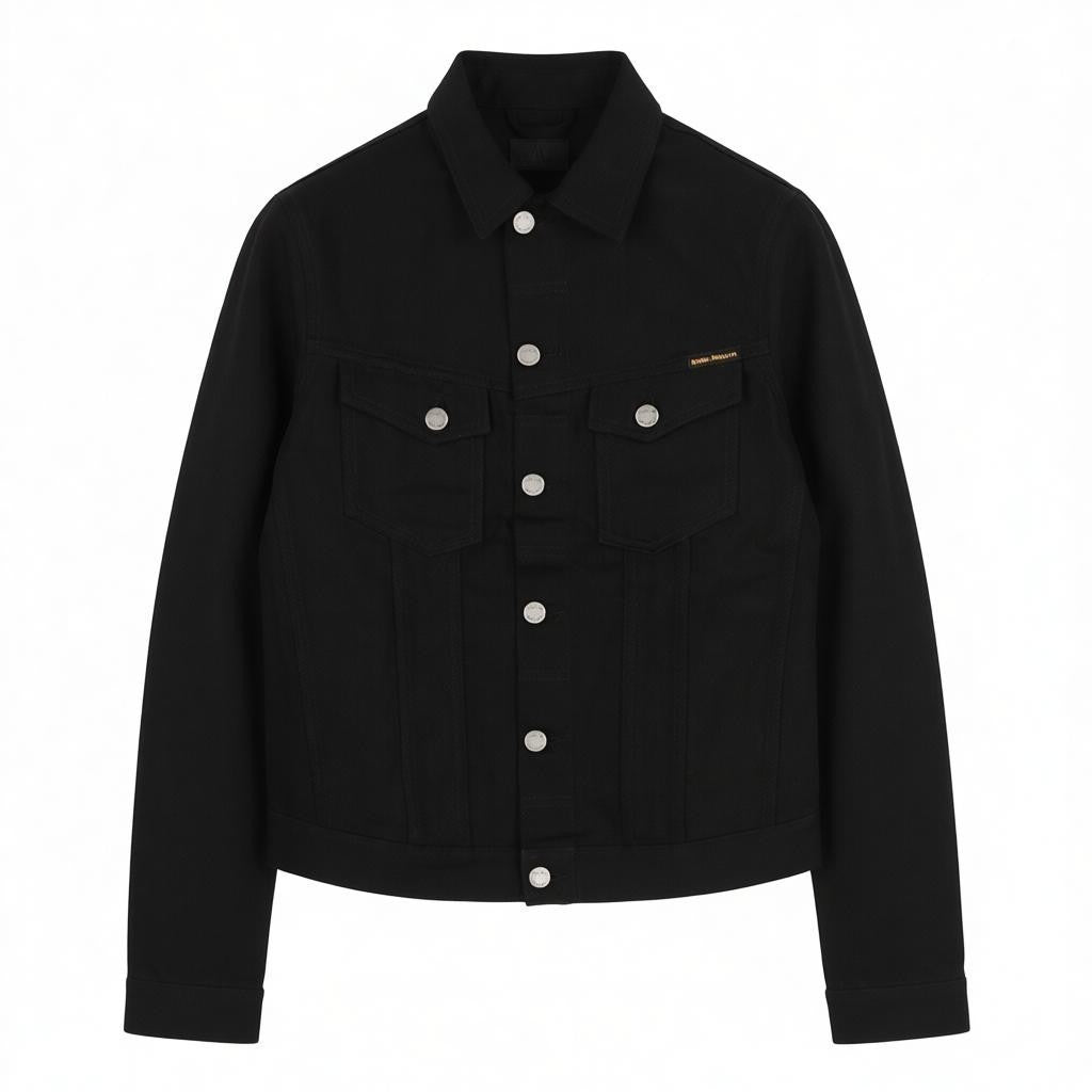 NUDIE JEANS Kenny Men's Jacket XS Dry Black Organic Buttoned Denim Polo