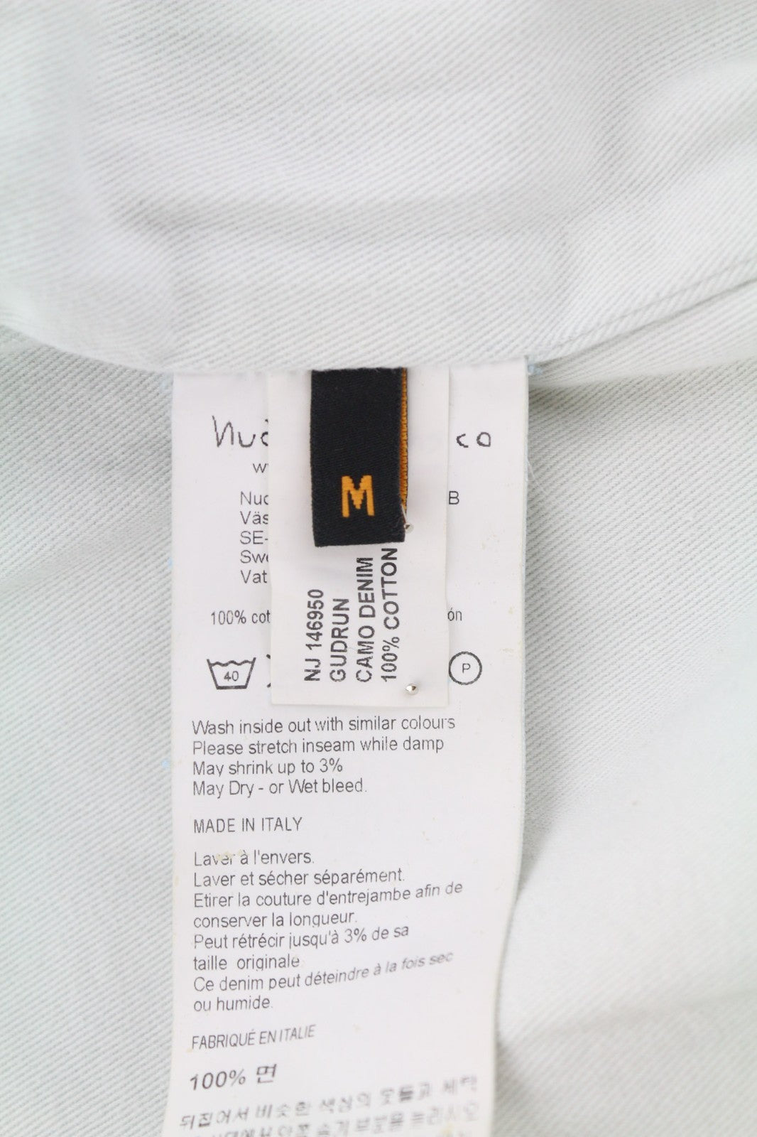 NUDIE JEANS Gudrun Men's Jacket M Camo Cotton Denim Zipped Lined Washed Blue