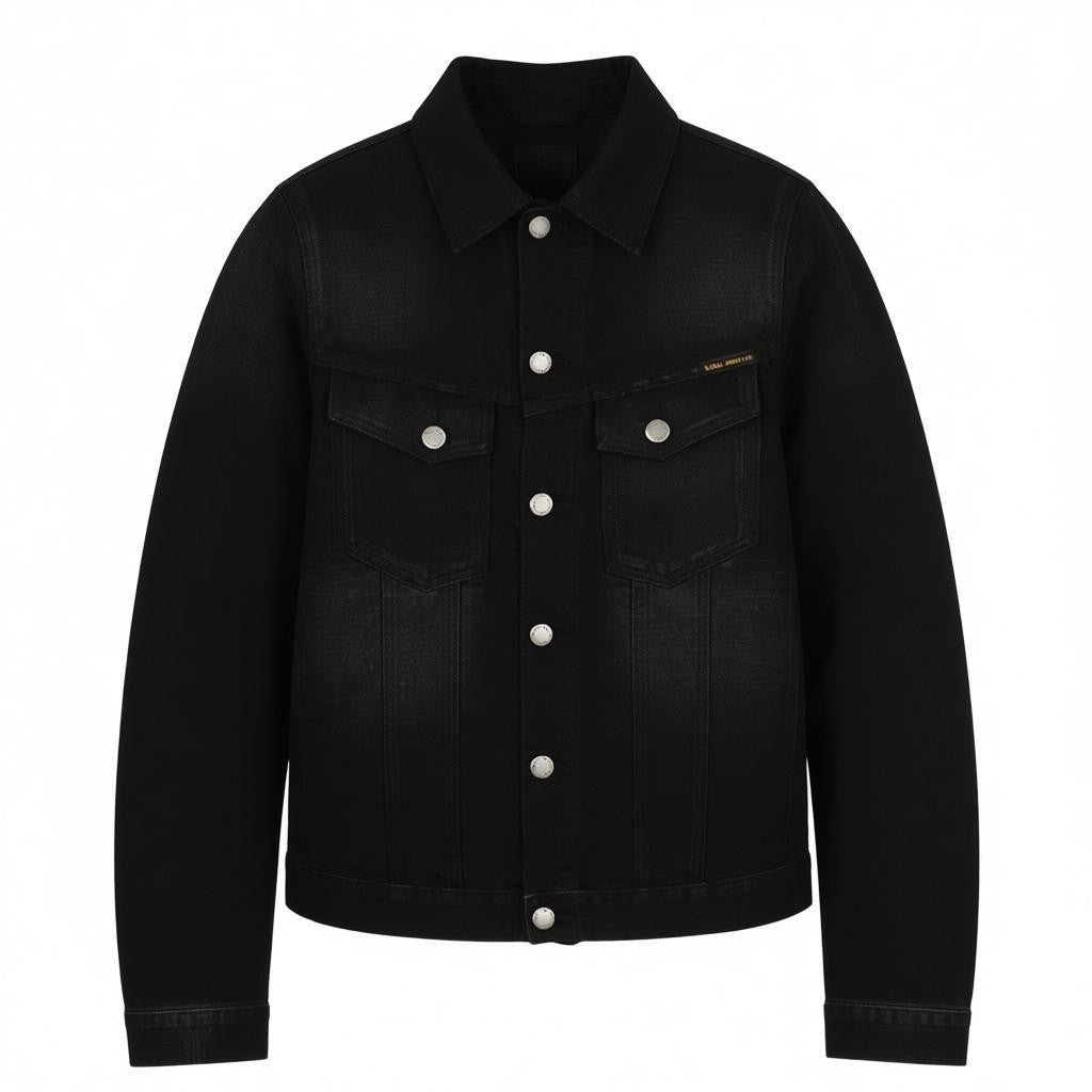 NUDIE JEANS Billy Men's Jacket XS Rebel Black B01 Washed Buttoned Polo Denim