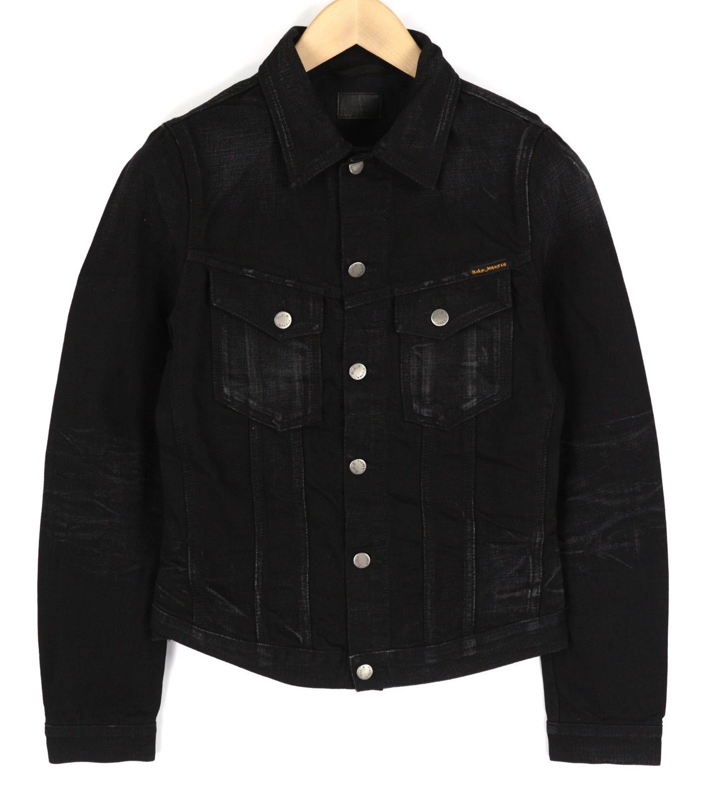 NUDIE JEANS Billy Men's Jacket XS Rebel Black B01 Washed Buttoned Polo Denim