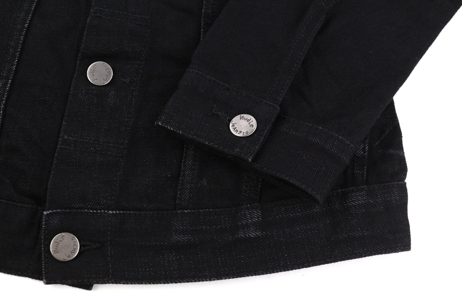 NUDIE JEANS Billy vyriška striukė XS Rebel Black B01 Washed Buttons Polo Denim 