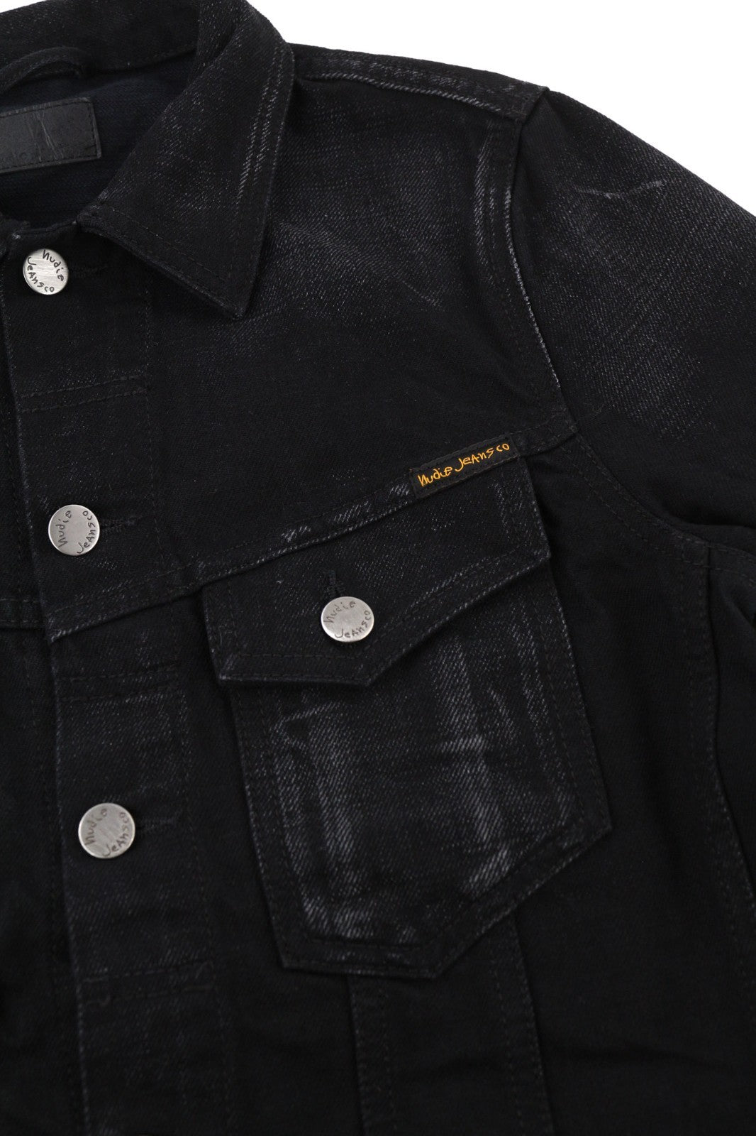 NUDIE JEANS Billy vyriška striukė XS Rebel Black B01 Washed Buttons Polo Denim 