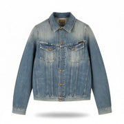 NUDIE JEANS Billy Men's Jacket S Light Shades Washed Buttoned Polo Logo Denim