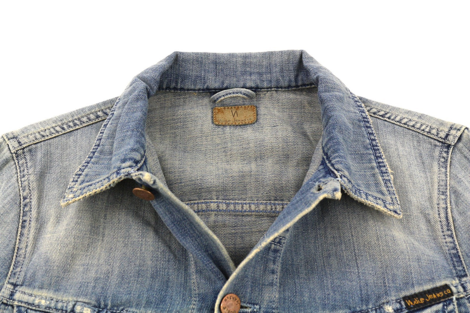 NUDIE JEANS Billy Men's Jacket S Light Shades Washed Buttoned Polo Logo Denim