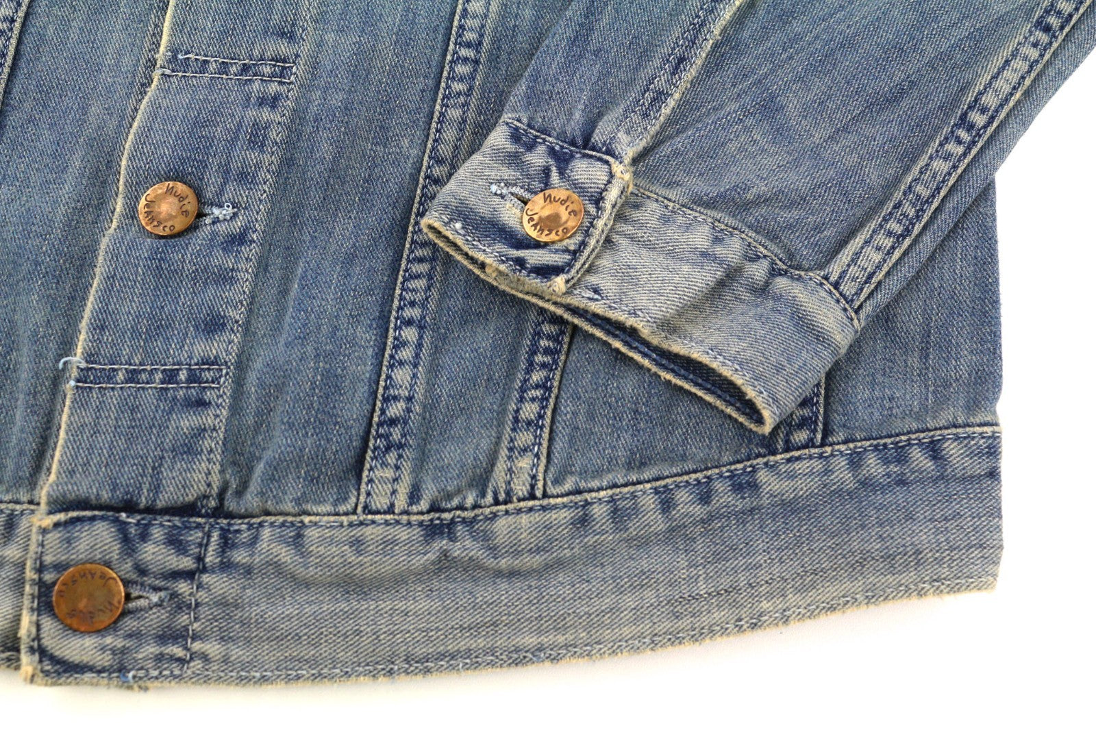 NUDIE JEANS Billy Men's Jacket S Light Shades Washed Buttoned Polo Logo Denim