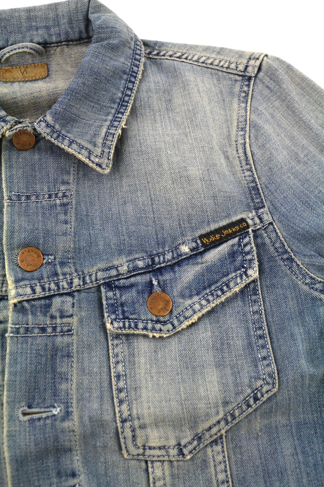 NUDIE JEANS Billy Men's Jacket S Light Shades Washed Buttoned Polo Logo Denim