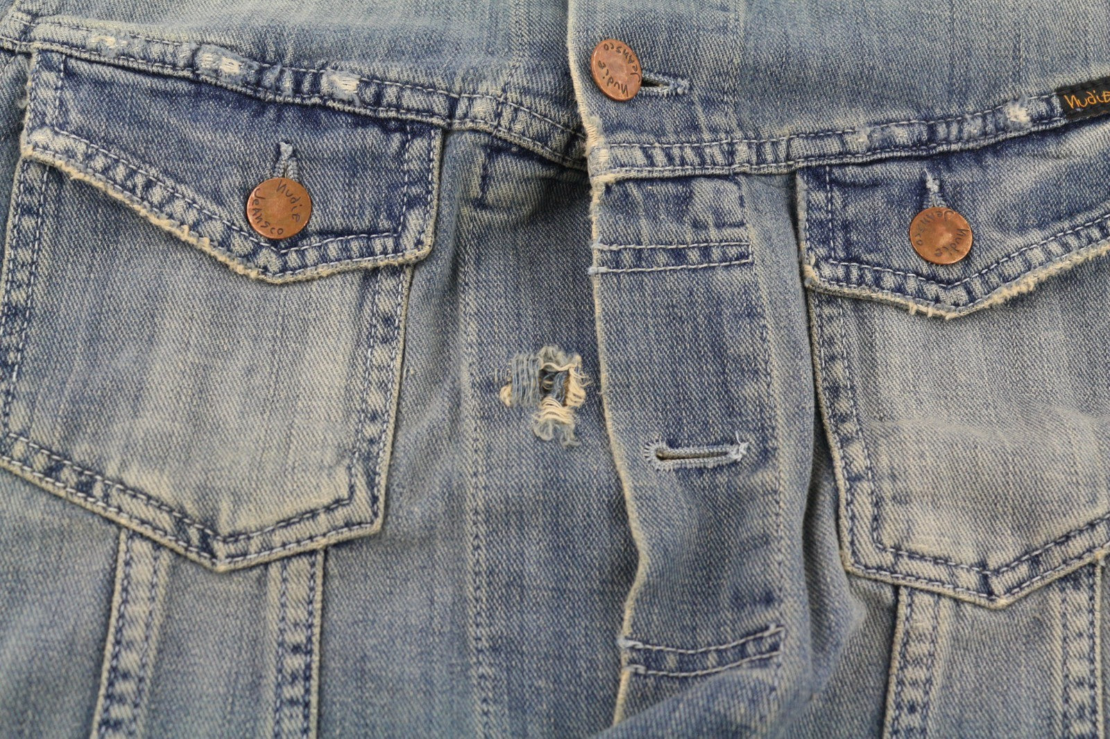 NUDIE JEANS Billy Men's Jacket S Light Shades Washed Buttoned Polo Logo Denim