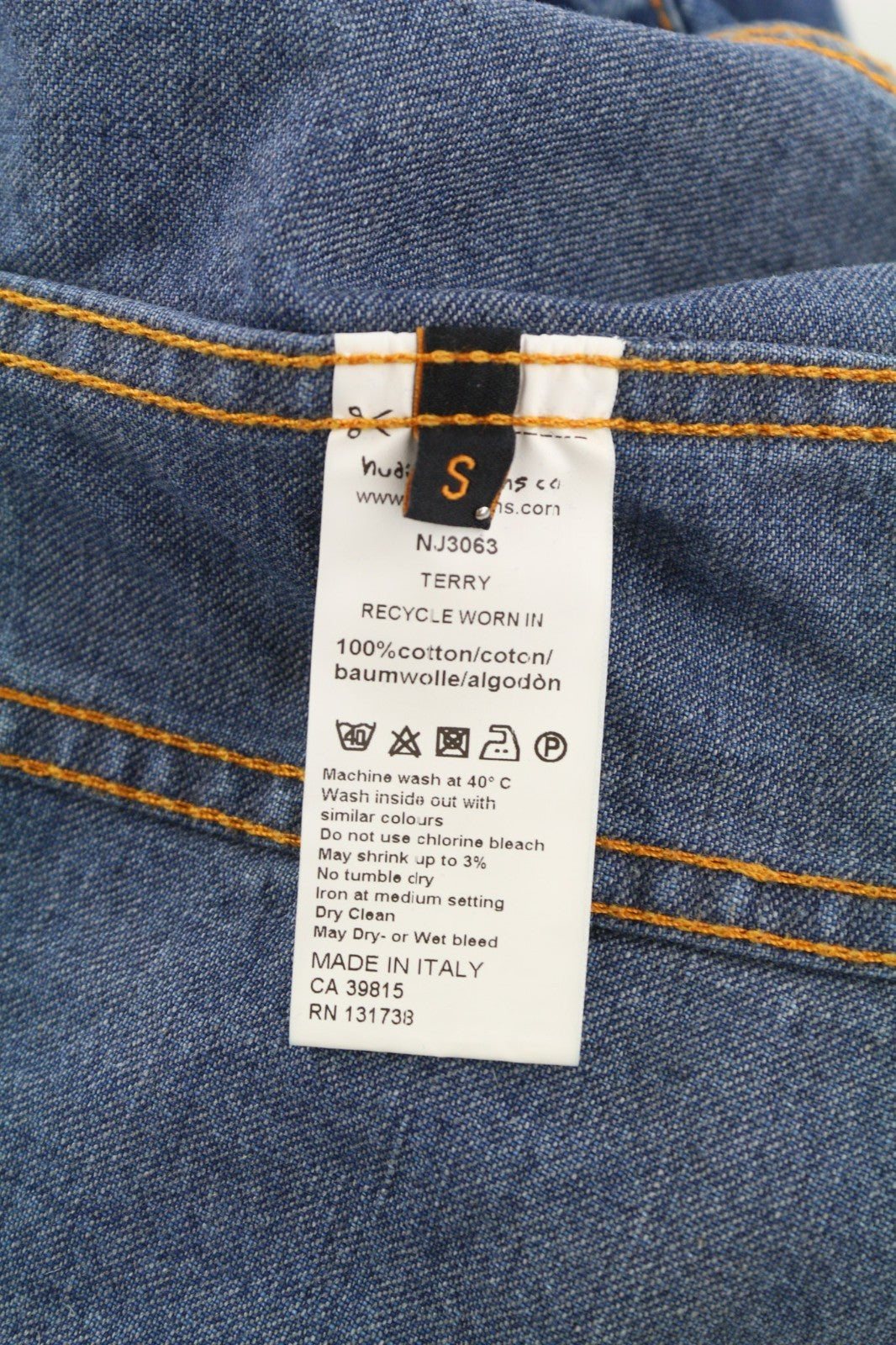 NUDIE JEANS Terry Men's Jacket S Recycle Worn In Blue Washed Buttoned Denim