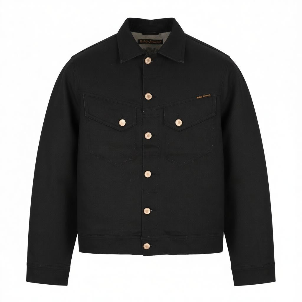 NUDIE JEANS Conny Stretch Men's Jacket XS Dry Back Coated Buttoned Polo Denim