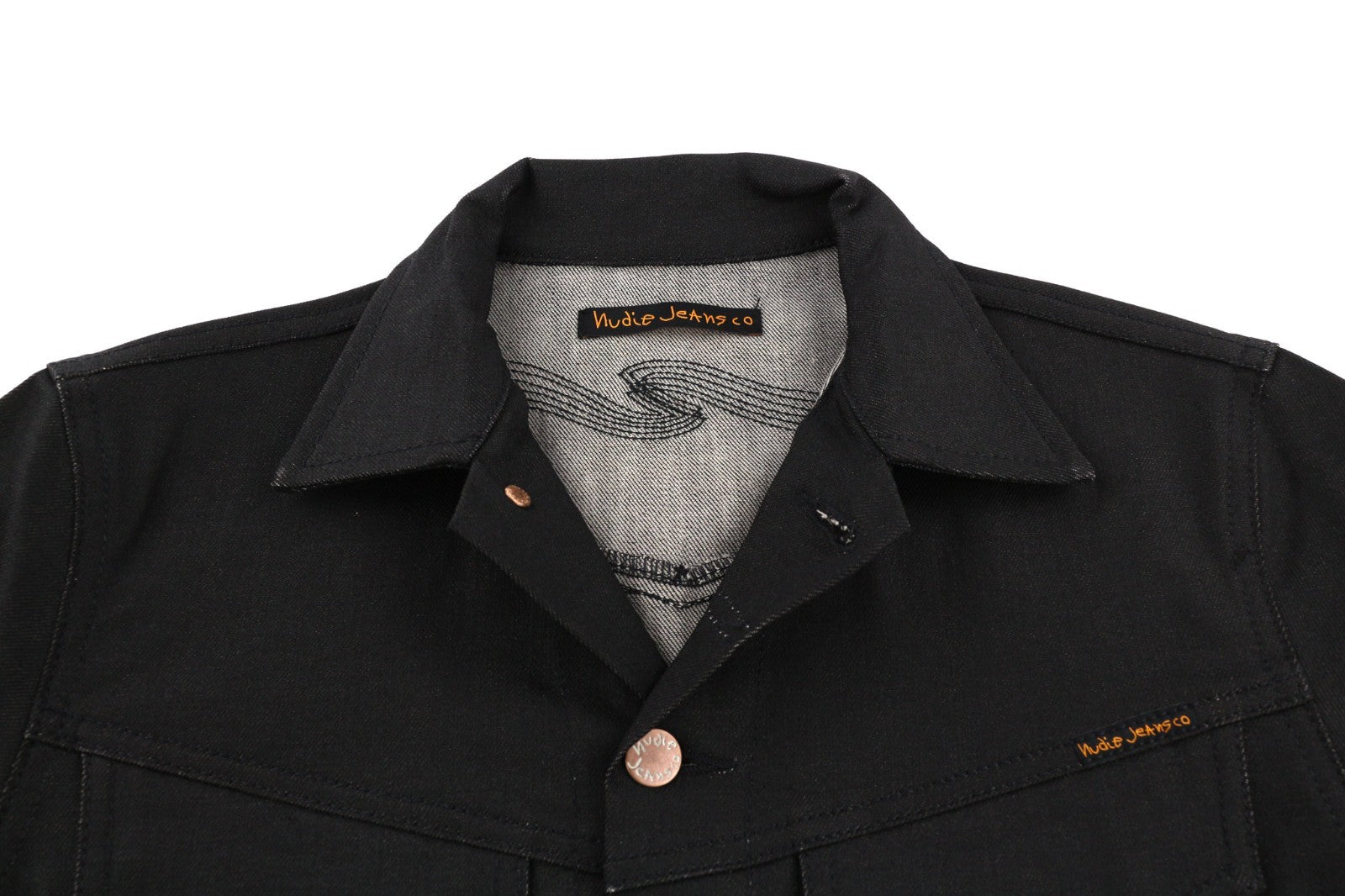 NUDIE JEANS Conny Stretch vyriška striukė XS dydžio, sausa nugara, dengta sagomis, polo džinsinis audinys 