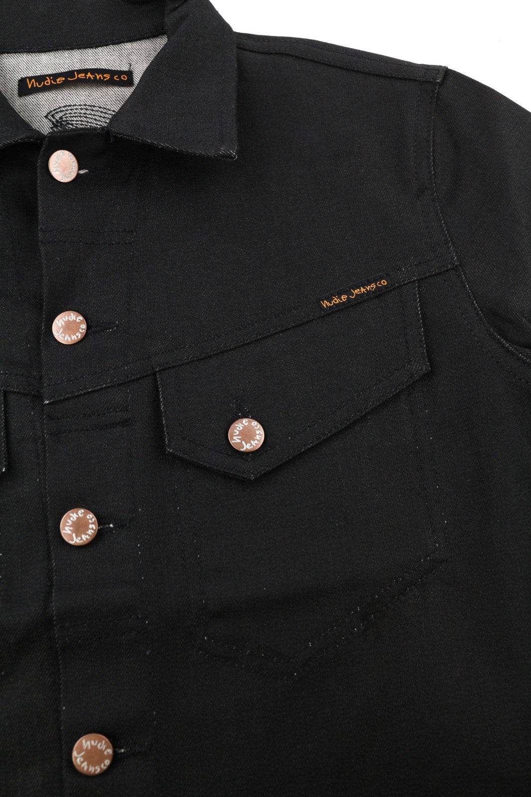 NUDIE JEANS Conny Stretch vyriška striukė XS dydžio, sausa nugara, dengta sagomis, polo džinsinis audinys 