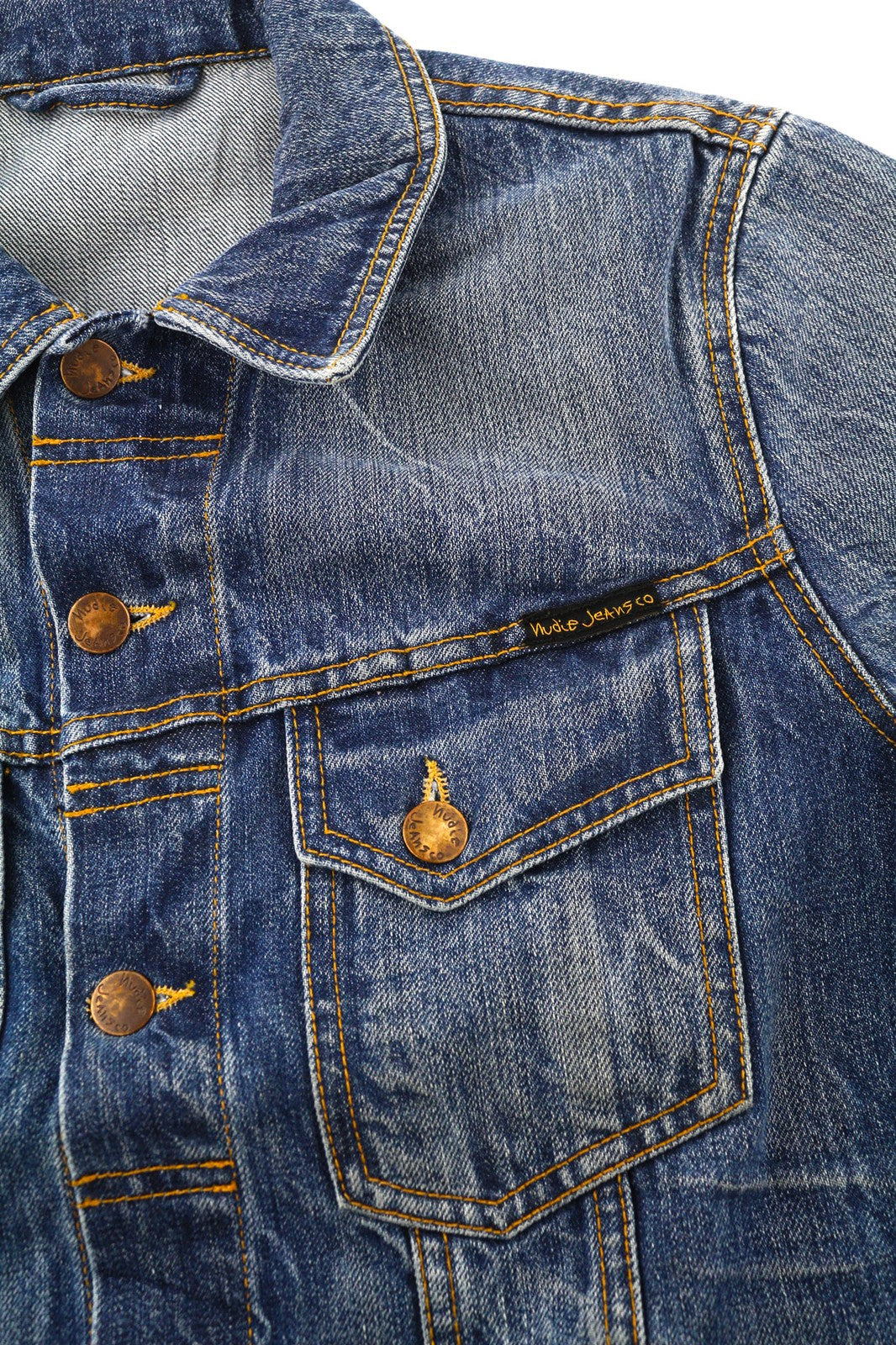 NUDIE JEANS Terry Men's Jacket S Organic Light Vintage Washed Blue Polo Denim