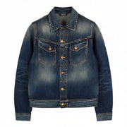 NUDIE JEANS Conny vyriška striukė S dydžio, ekologiška, su sagomis užsegama polo marškinėliais, skalbto džinso spalvos