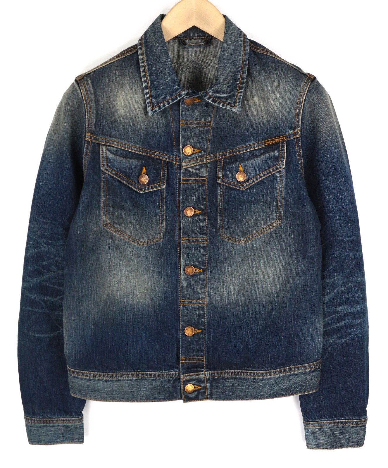 NUDIE JEANS Conny Men's Jacket S Organic Night Rain Buttoned Polo Washed Denim