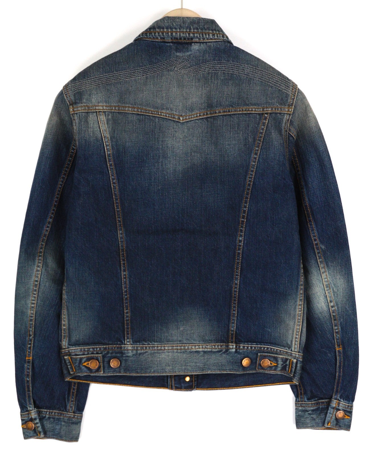 NUDIE JEANS Conny vyriška striukė S dydžio, ekologiška, su sagomis užsegama polo marškinėliais, skalbto džinso spalvos