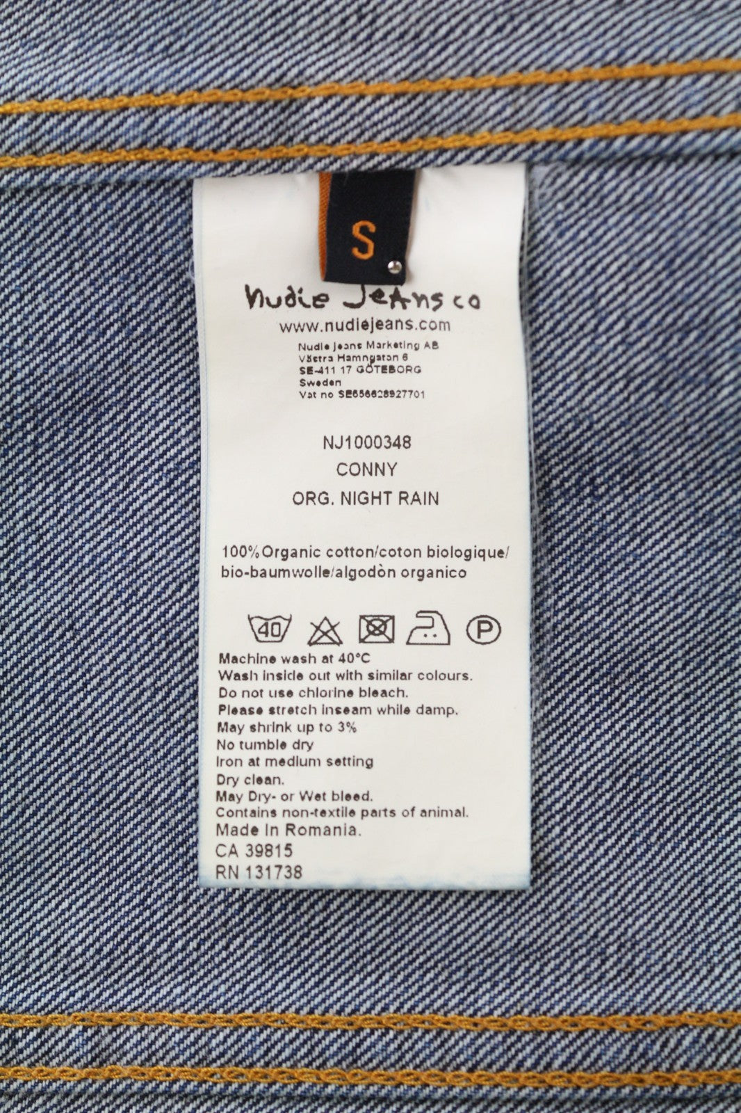 NUDIE JEANS Conny vyriška striukė S dydžio, ekologiška, su sagomis užsegama polo marškinėliais, skalbto džinso spalvos