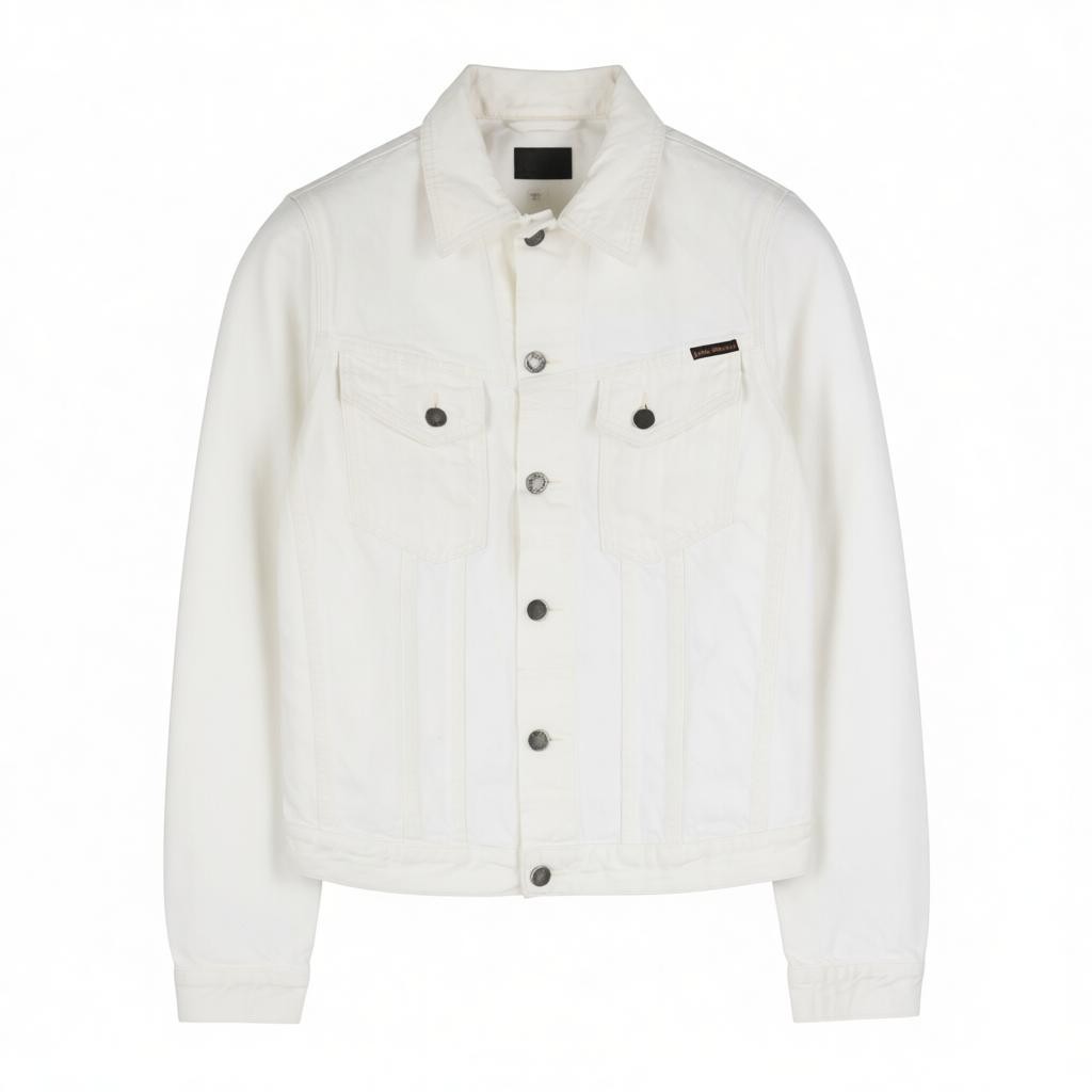 NUDIE JEANS Perry Men's Jacket L Organic White Buttoned Polo Denim Logo