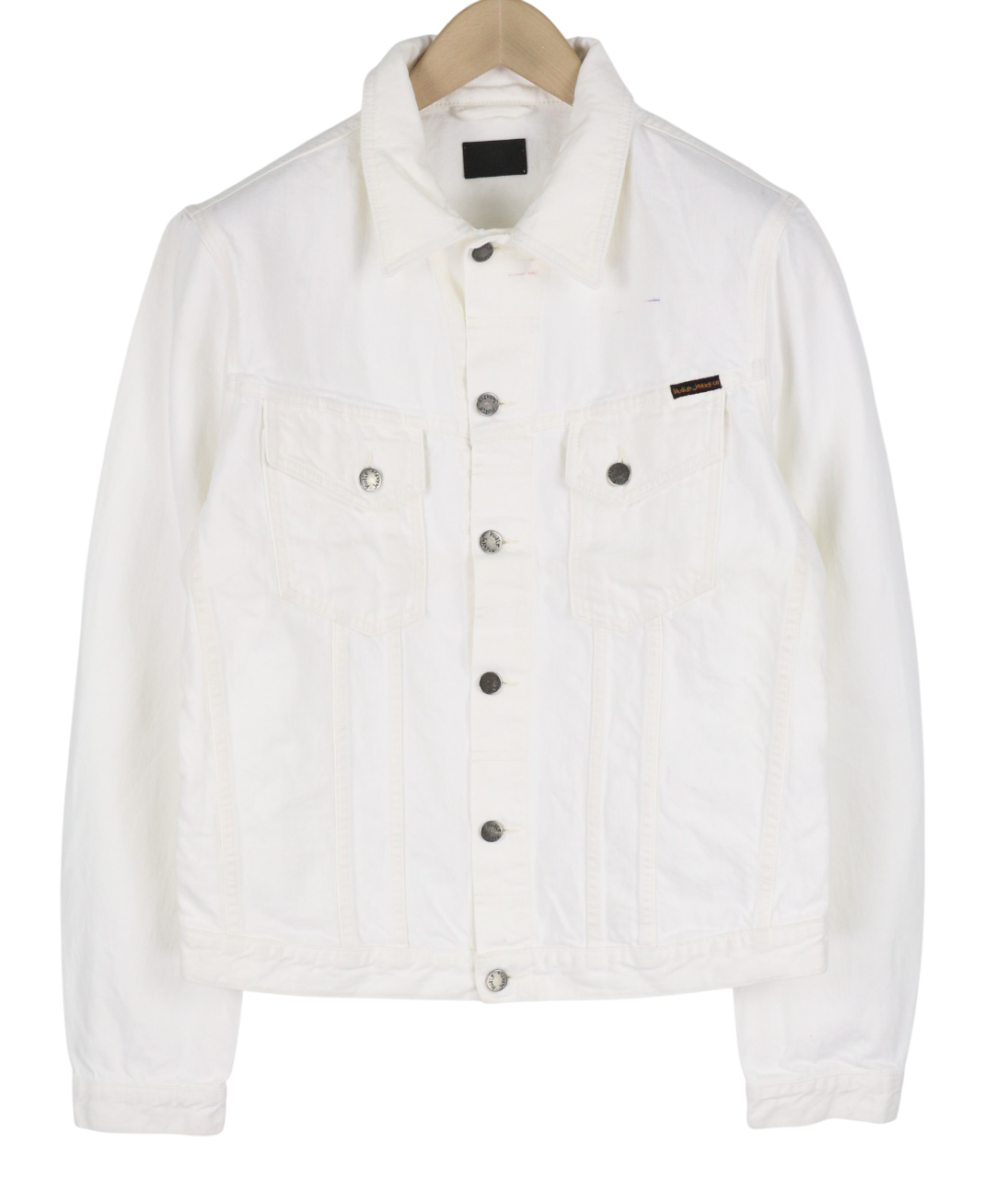 NUDIE JEANS Perry Men's Jacket L Organic White Buttoned Polo Denim Logo