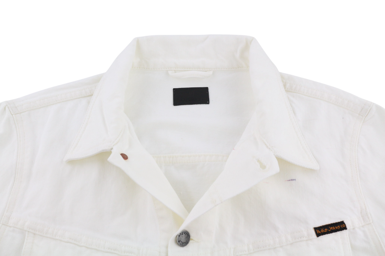 NUDIE JEANS Perry Men's Jacket L Organic White Buttoned Polo Denim Logo