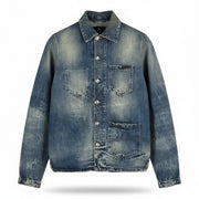 NUDIE JEANS Tryggve Men's Jacket XS Cosmic Blue Washed Buttoned Polo Logo
