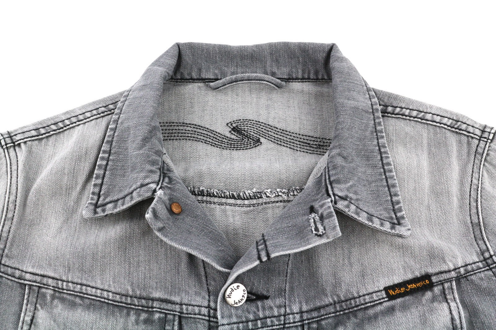 NUDIE JEANS Conny Men's Jacket S Sunbleached Black Washed Grey Polo Buttoned