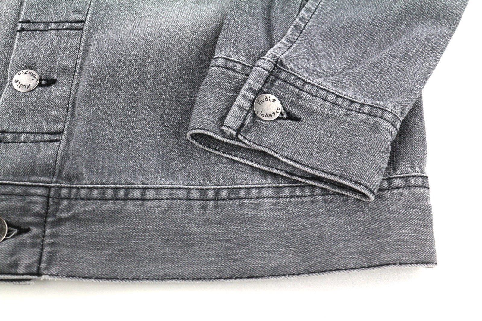 NUDIE JEANS Conny Men's Jacket S Sunbleached Black Washed Grey Polo Buttoned