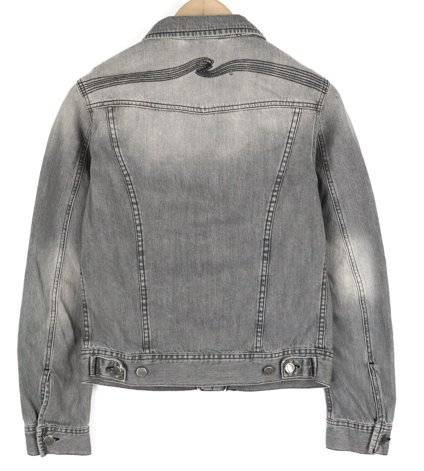 NUDIE JEANS Conny Men's Jacket S Sunbleached Black Grey Washed Polo Buttoned