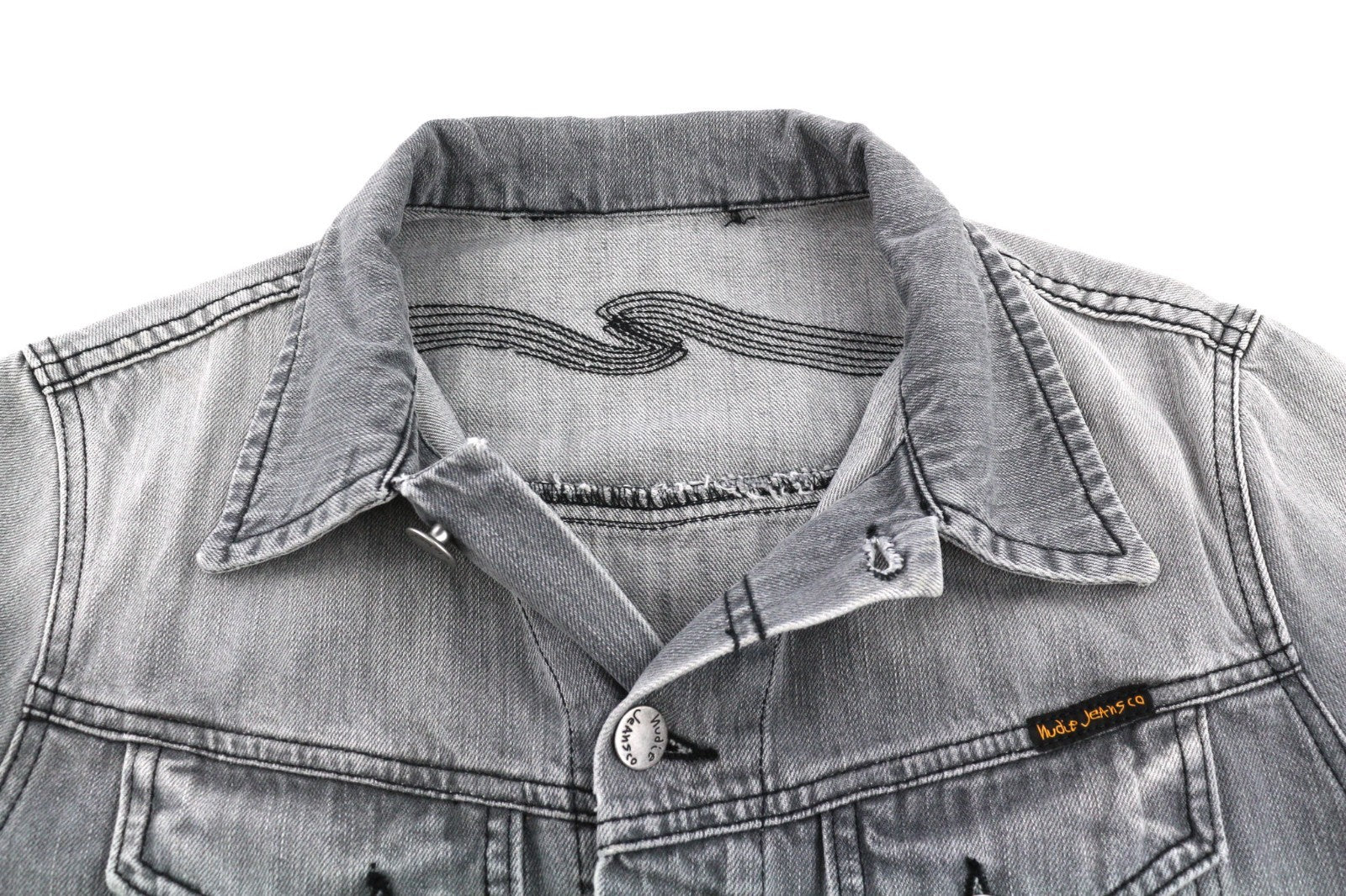 NUDIE JEANS Conny Men's Jacket S Sunbleached Black Grey Washed Polo Buttoned