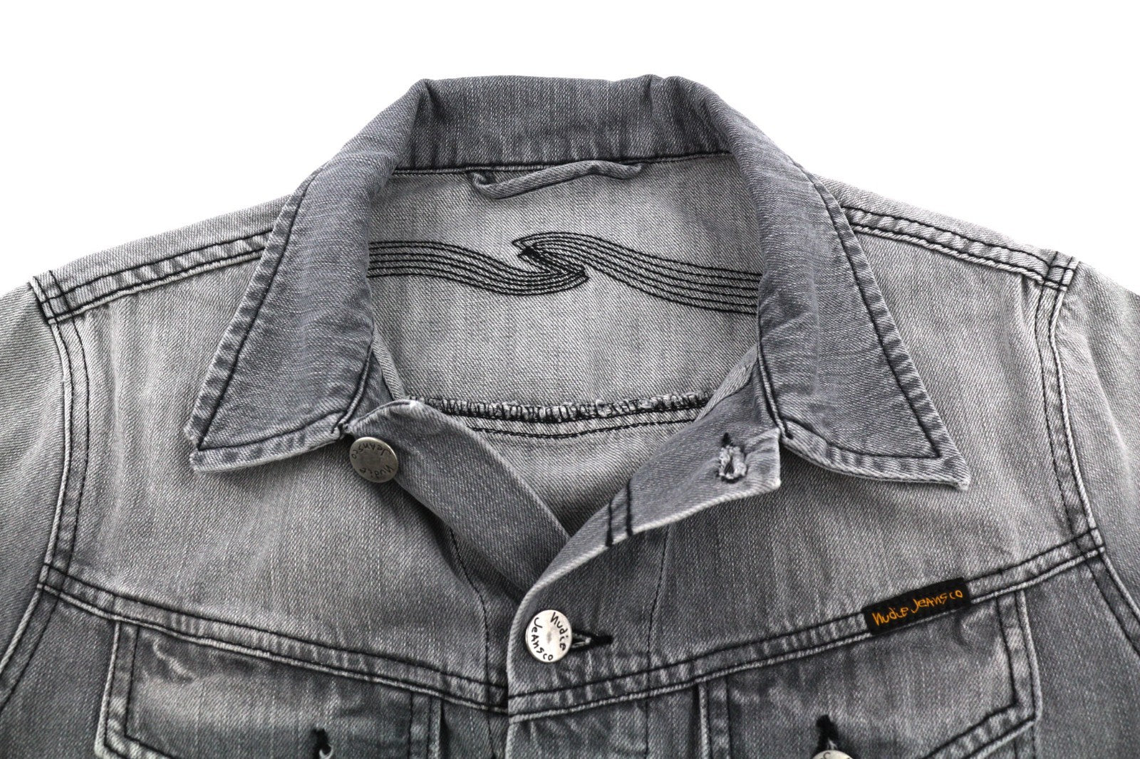 NUDIE JEANS Conny Men's Jacket S Sunbleached Black Button Faded Grey Denim