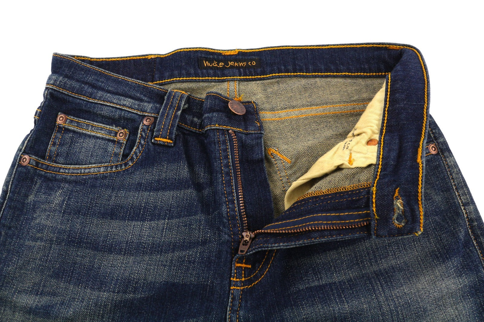 NUDIE JEANS Tube Tom vyriški džinsai W28/L34 Golden Indigo Slim Fit, skalbtos mėlynos spalvos