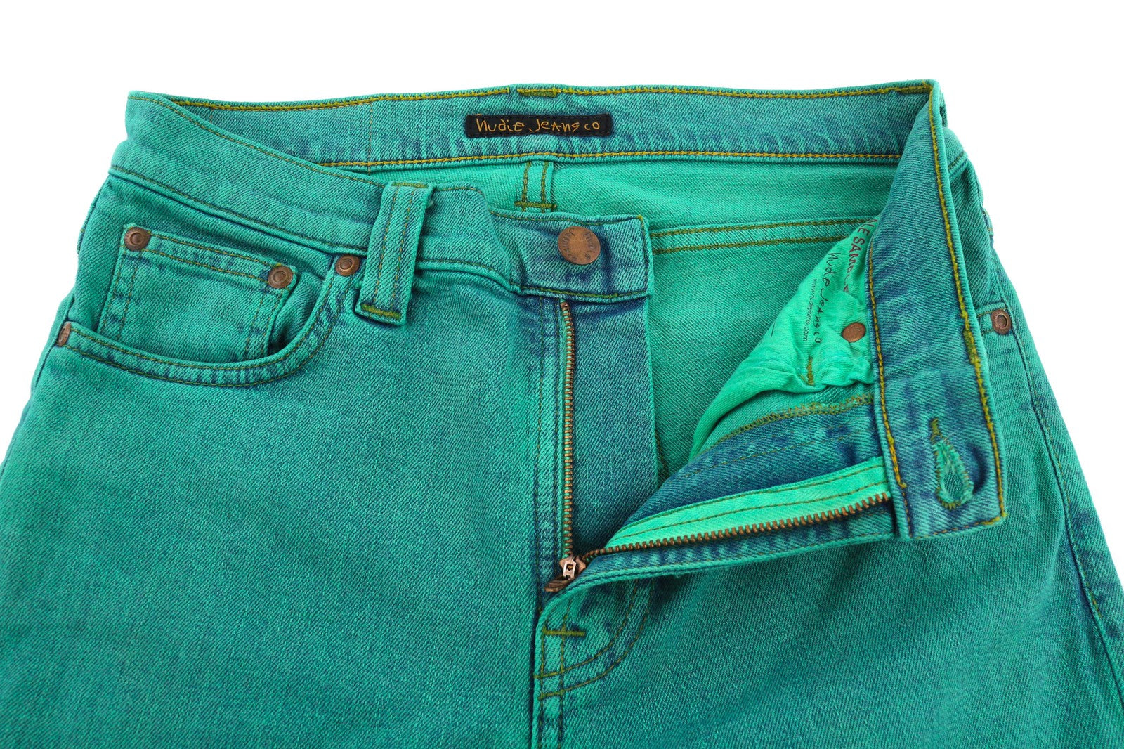 NUDIE JEANS Vyriški „High Kai“ džinsai W28/L34 Organic Icon Green Slim Fit Denim 