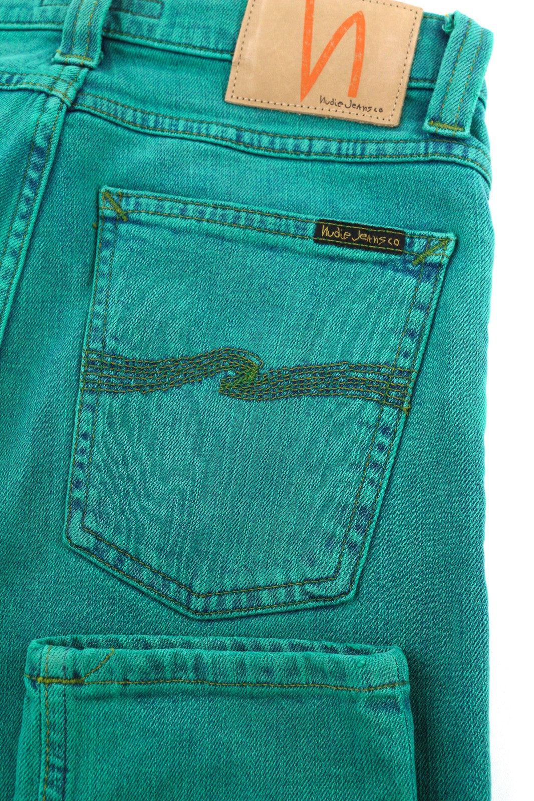 NUDIE JEANS Vyriški „High Kai“ džinsai W28/L34 Organic Icon Green Slim Fit Denim 