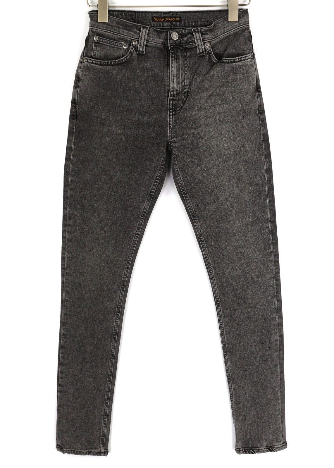 NUDIE JEANS Pipe Led vyriški džinsai W28/L32 pilko marmuro, ploni, skalbto džinso rašto. 